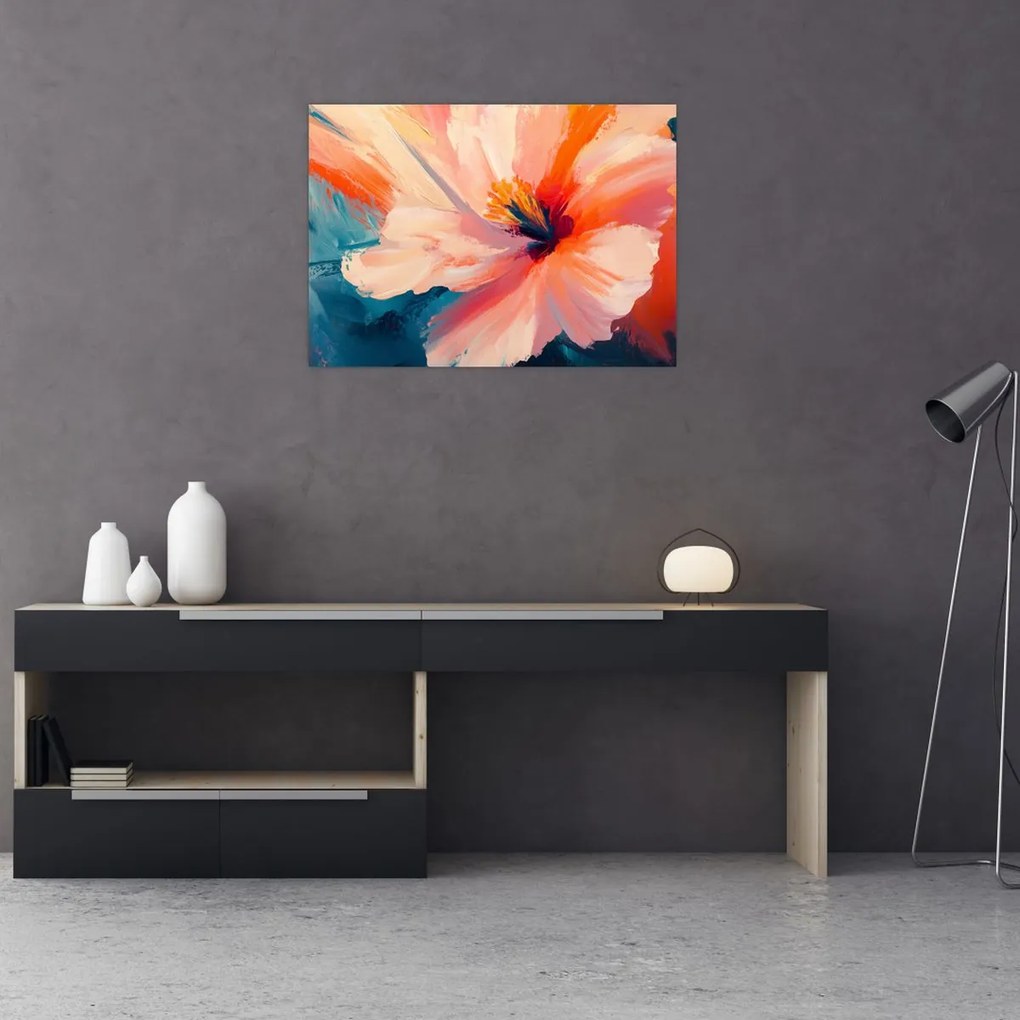 Tablou pe sticlă - Floare pictată (70x50 cm)