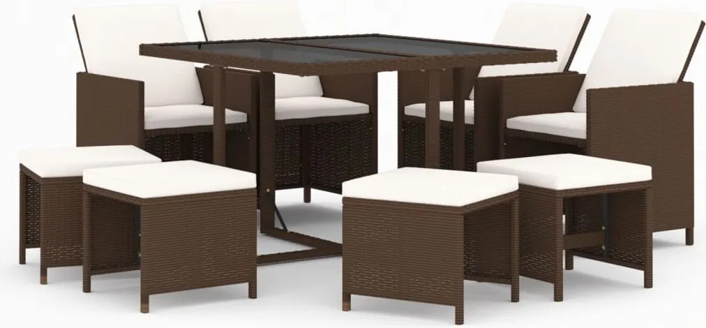vidaXL Set mobilier de grădină cu perne, 9 piese, maro, poliratan