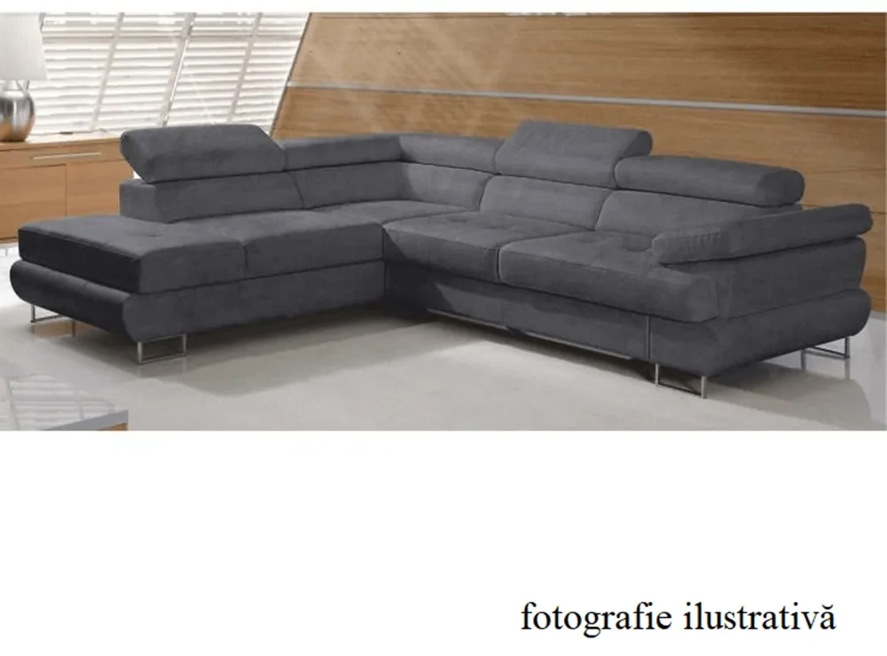 Colţar, material textil, gri, model stânga, BUTON P