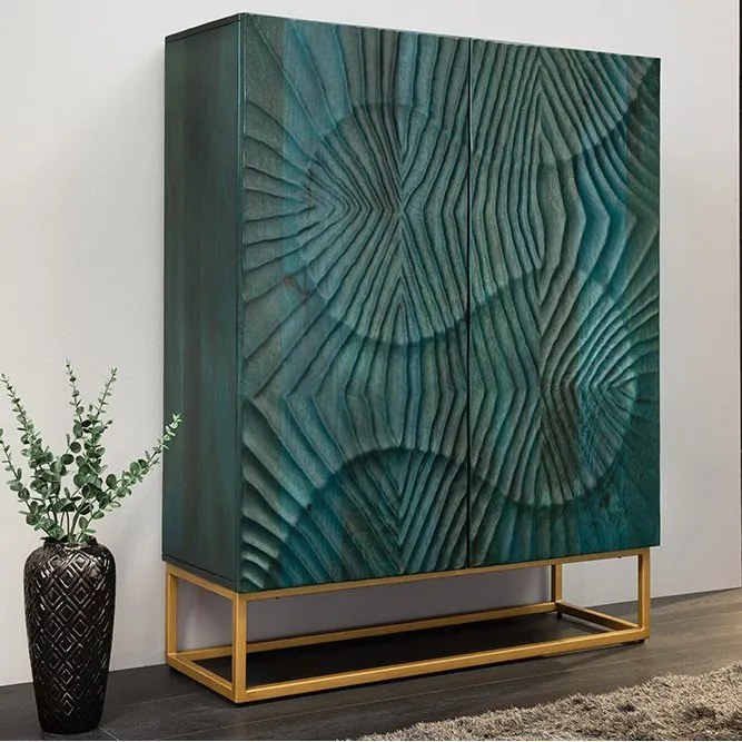 Dulap din lemn de mango Scorpion 120cm, turcoaz