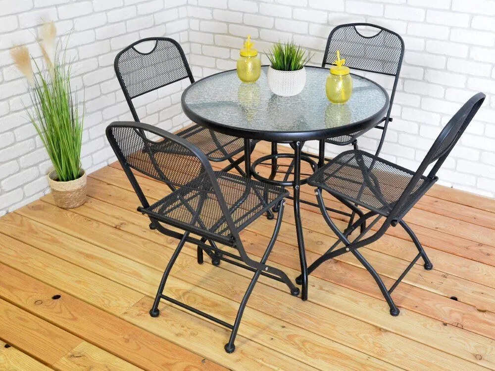 Masă de grădină ZWMT Ø 80 cm metal cu blat din sticlă