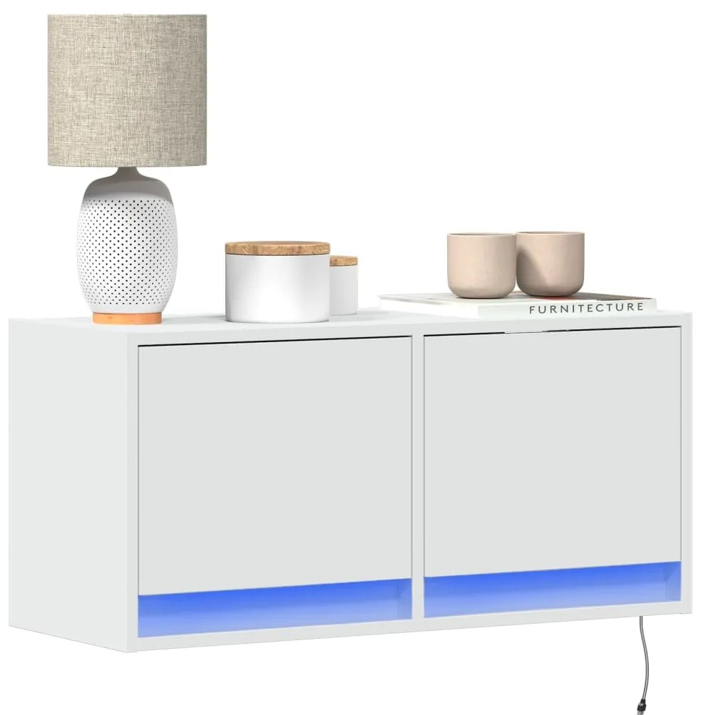 vidaXL Comodă TV de perete cu lumini LED, alb, 80x31x38 cm