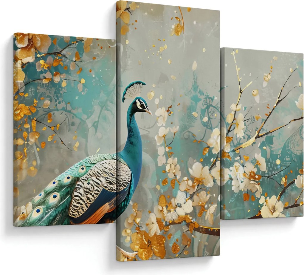 Tablou - Păun cu decor de aur (90x60 cm)