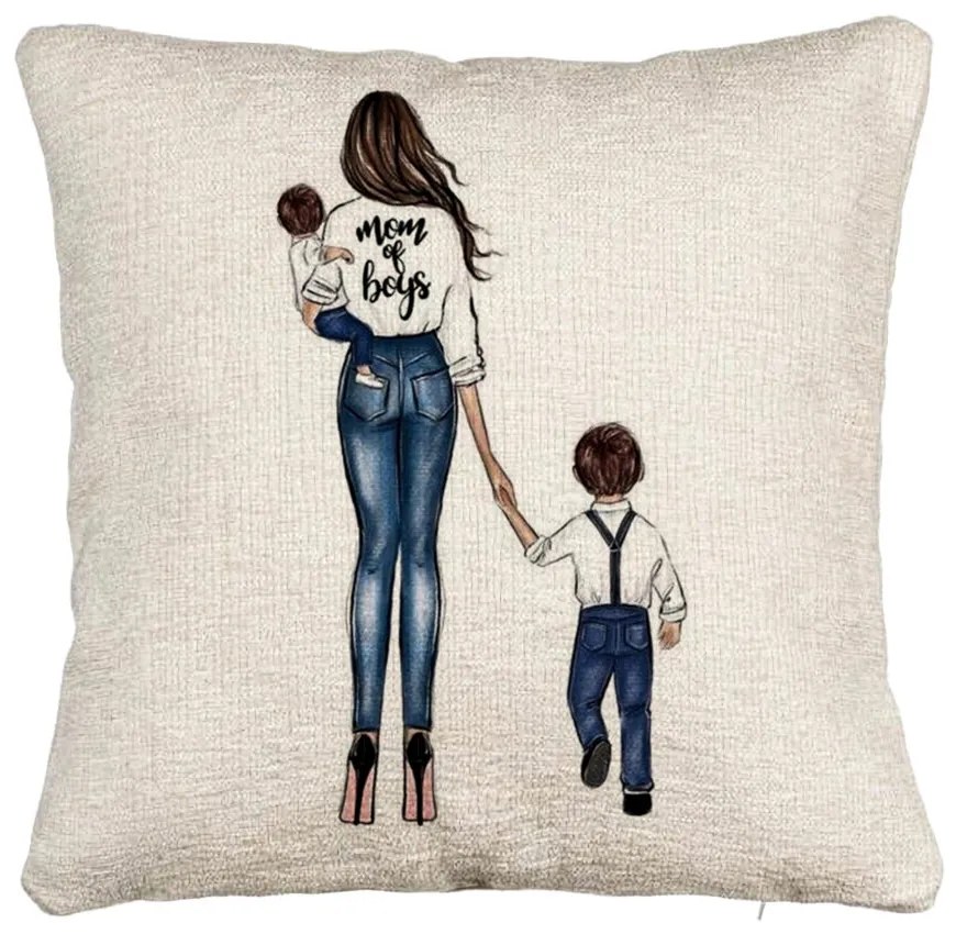 Perna Decorativa Canapea, Model Mom of Boys, 40x40 cm, Cu fermoar