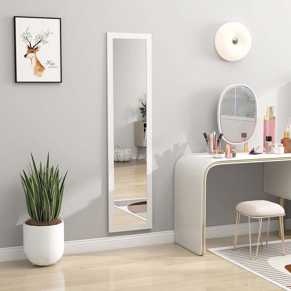 HOMCOM Oglindă pe suport, de perete sau așezat, rectangulară cu cadru din lemn pentru salon camera de dormit, 37 x 155 cm alb | Aosom Romania