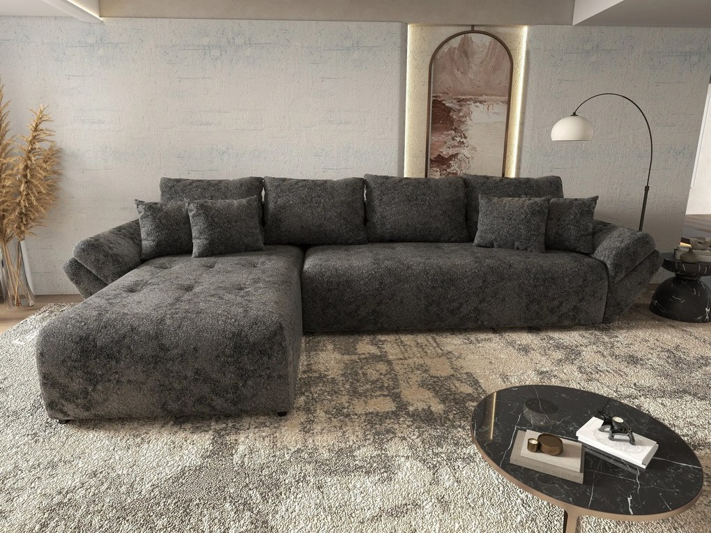 Colțar extensibil dumonde cu ladă de depozitare si sezut confortabil din spuma high-density, Berlin XL Euphoria Negru 350x185 cm