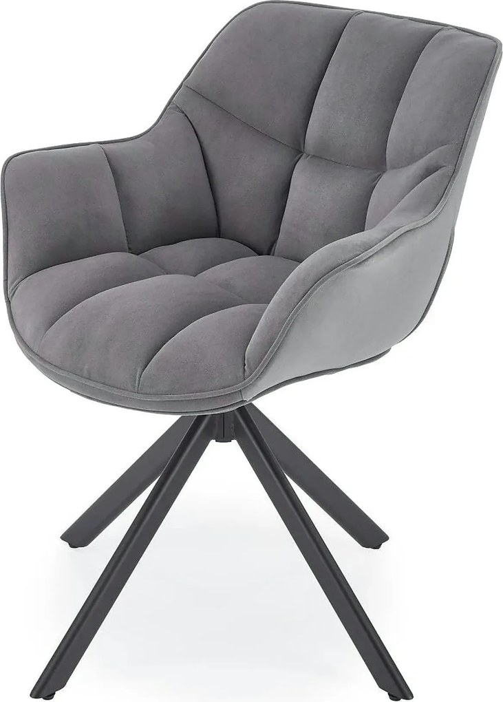 Scaun rotativ K610, gri/negru, stofa catifelata/metal, 65x64x79 cm
