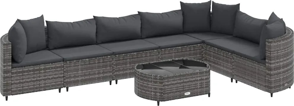 vidaXL Set canapele de grădină cu perne, 8 piese, gri, poliratan
