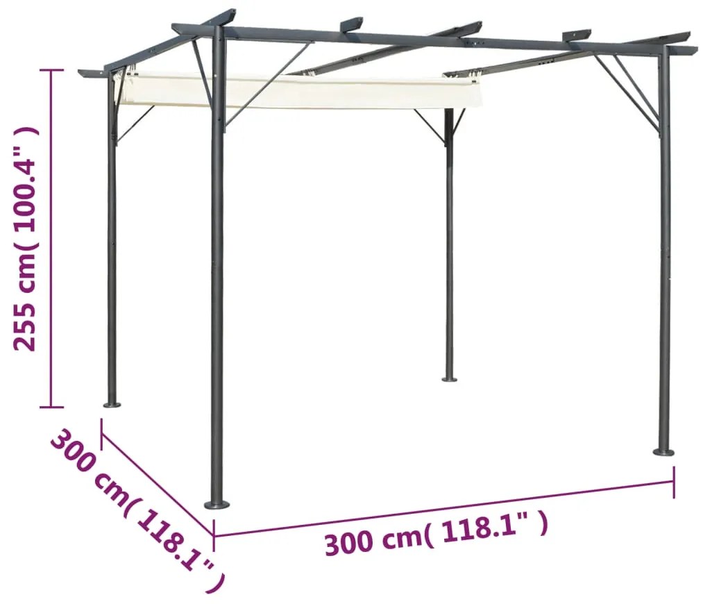 Pergola cu acoperis retractabil, alb crem, 3 x 3 m, otel 1, Crem