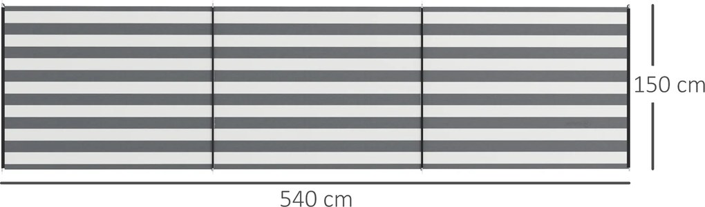 Outsunny Paravan de Plajă Pliabil din Poliester 540x150 cm Gri | Aosom Romania