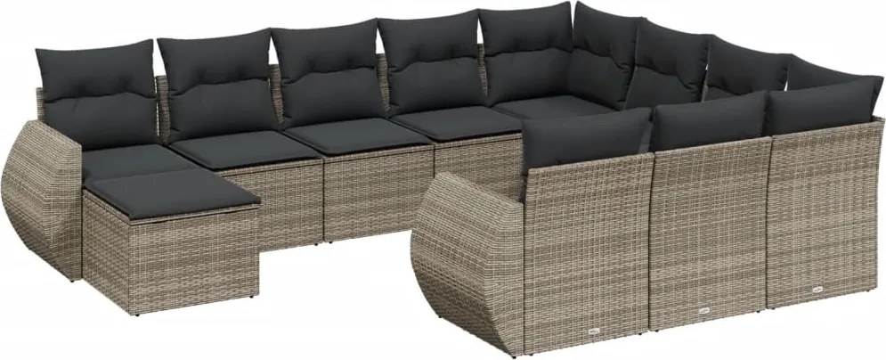 vidaXL Set canapele de grădină cu perne, 11 piese, gri, poliratan