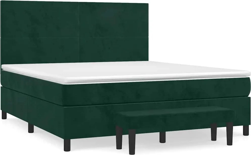 vidaXL Pat box spring cu saltea, verde închis, 180x200 cm, catifea