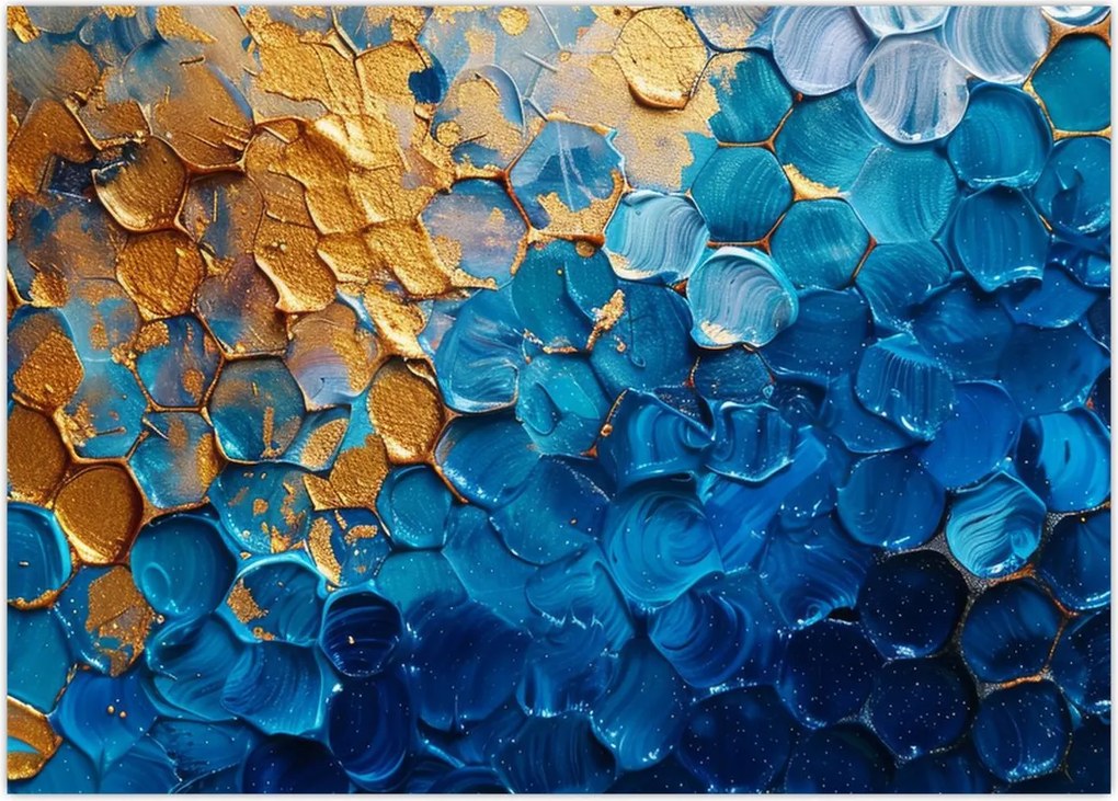 Tablou - Pictura albastru-auriu (70x50 cm)