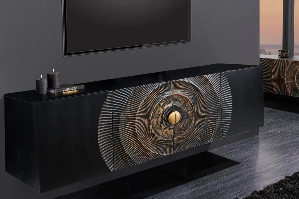 Comoda suspedata design vintage Golden Sunset 180cm negru