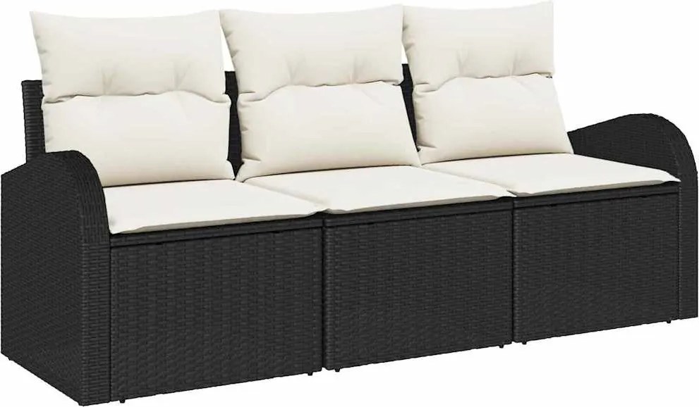 vidaXL Set de canapele pentru grădină cu pernă 3 pcs Negru Rattan poli