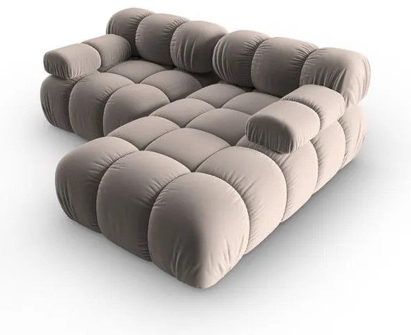 Colțar modular maro deschis cu tapițerie din catifea (cu colț pe partea dreaptă) Bellis – Micadoni