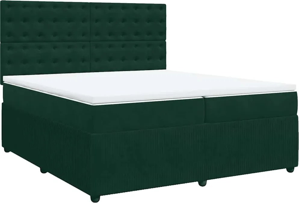 vidaXL Pat box spring cu saltea, verde închis, 200x200 cm, catifea