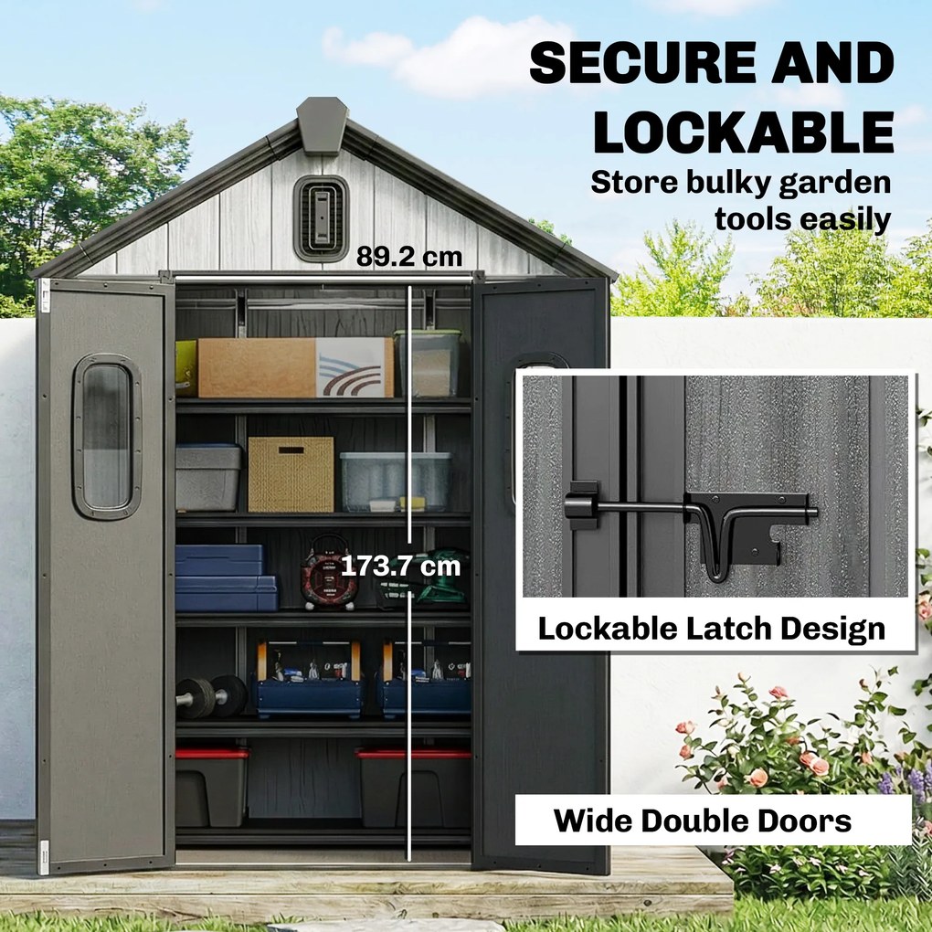 Outsunny Șură Grădină 160L x 98P x 217A cm, Plastic, Uși duble încuiabile, Gri | Aosom Romania