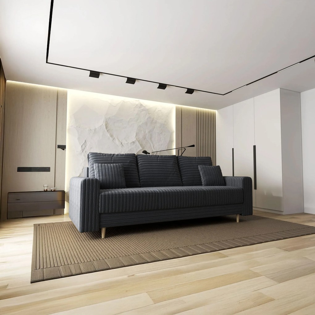 Canapea extensibilă dumonde cu ladă de depozitare si sezut confortabil din spuma high-density, Kronos Ambience Gri 210x100 cm