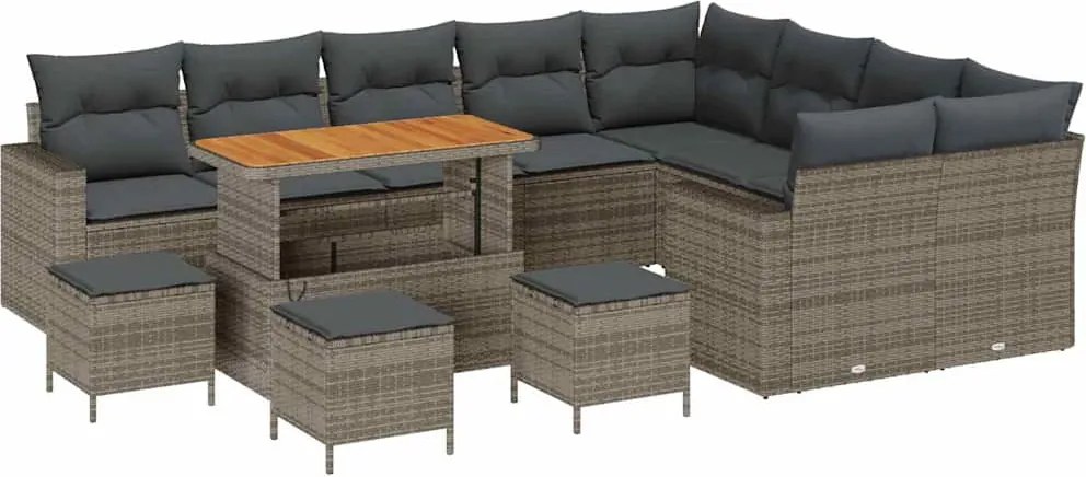 vidaXL Set de canapele pentru grădină cu pernă 14 pcs Gri poliratan