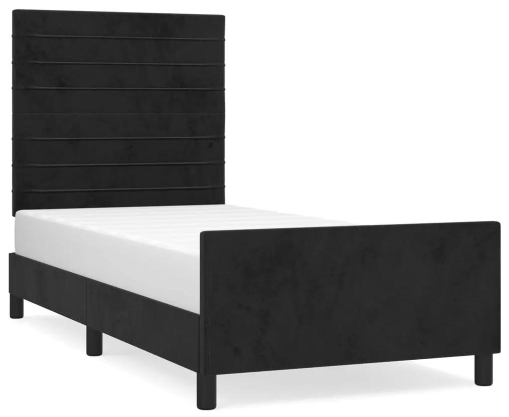 Cadru de pat cu tablie, negru, 80x200 cm, catifea Negru, 80 x 200 cm, Benzi orizontale