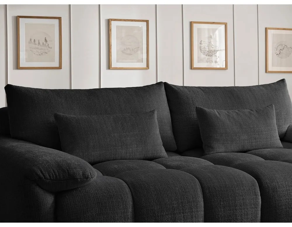 Canapea neagră cu tapițerie din chenille 264 cm Ivane – Bobochic Paris