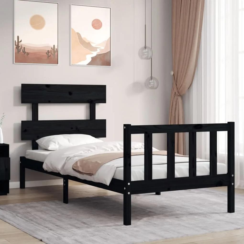 3193265 vidaXL Cadru de pat cu tăblie, negru, 100x200 cm, lemn masiv