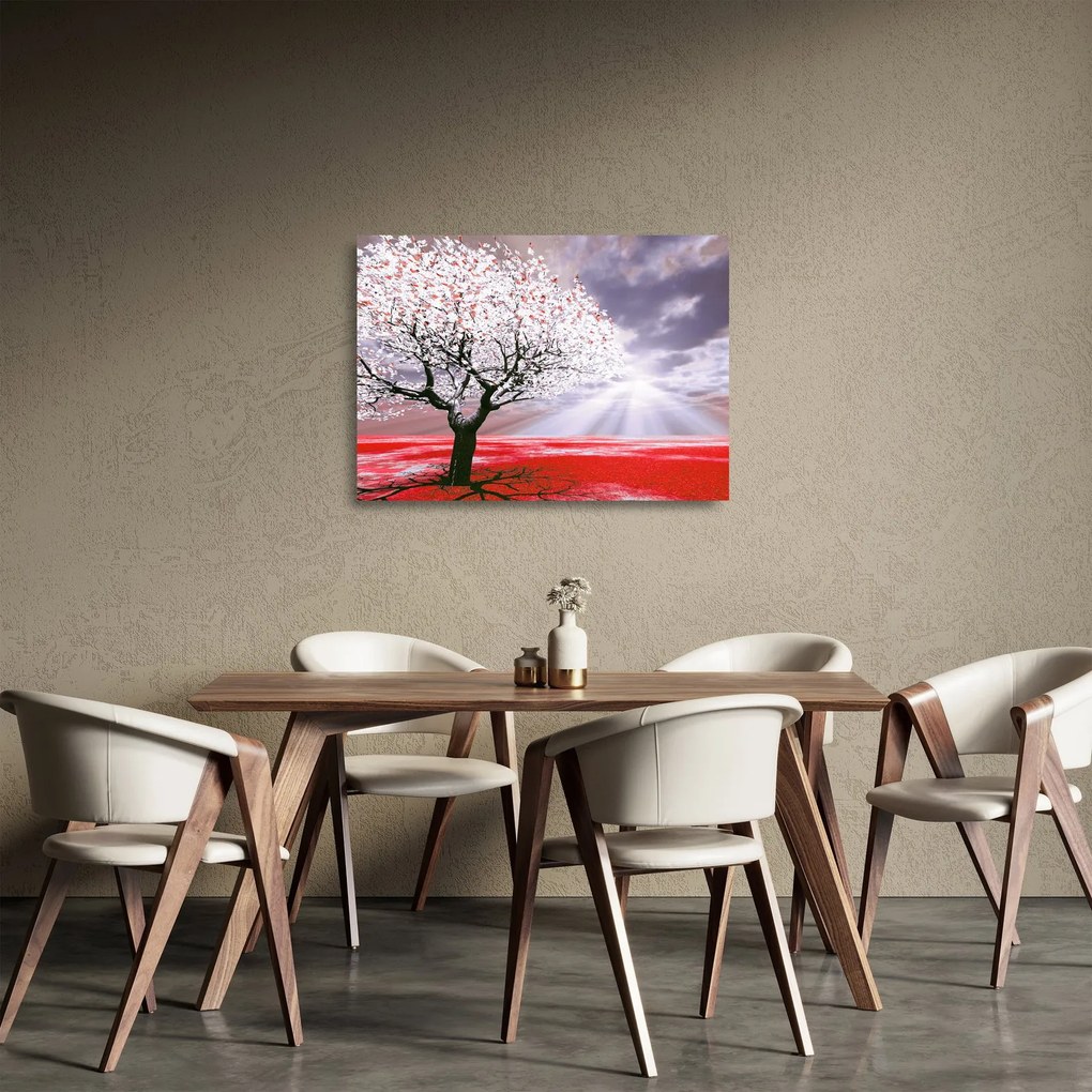 Tablou pe sticlă cu pomul roșu (70x50 cm)