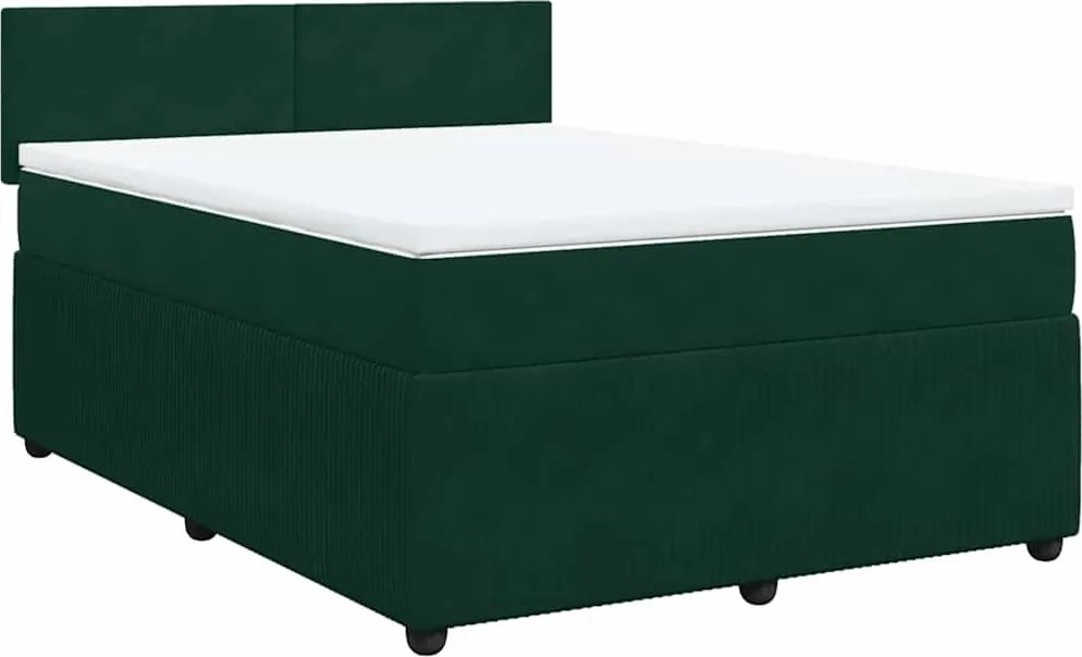 vidaXL Pat box spring cu saltea, verde închis, 140x200 cm, catifea