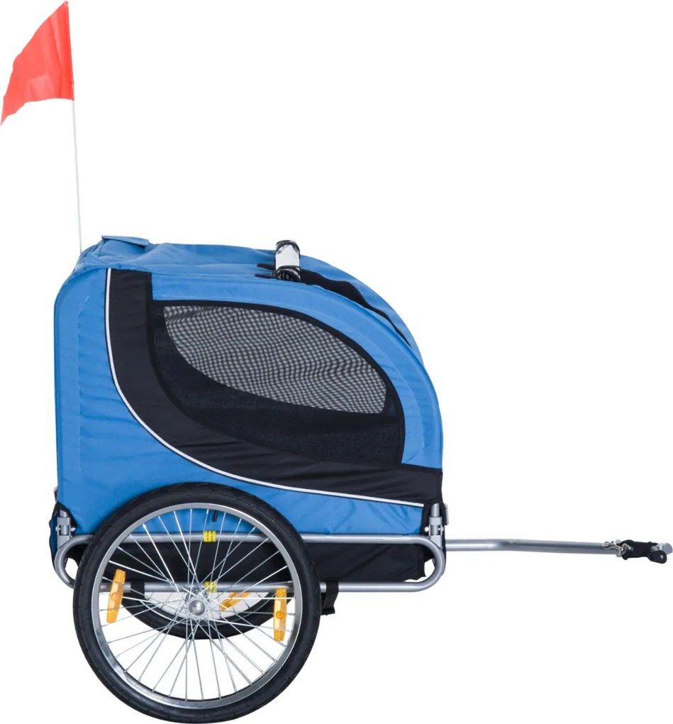 PawHut Remorcă de Bicicletă pentru Câini cu Punct de Atașare, Ferestre Laterale și Steguleț, 130x73x90 cm, Albastru | Aosom Romania