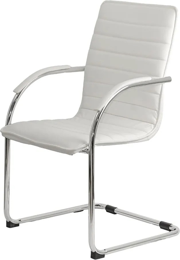 Scaun pentru așteptare alb OFF 835 din piele ecologică și cadru metalic cromat cu brațe