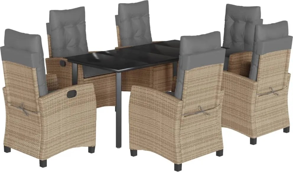 vidaXL Set mobilier pentru grădină, 7 piese, cu perne, bej, poliratan