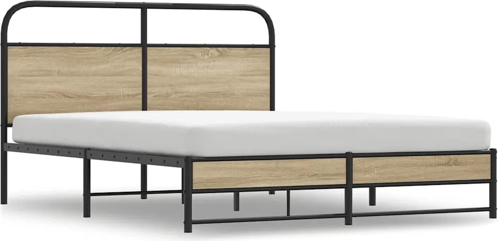 vidaXL Cadru pat metalic fără saltea, stejar fumuriu, 160x200 cm