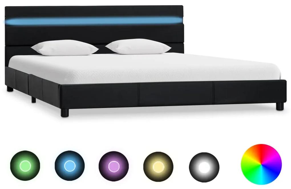 284794 vidaXL Cadru de pat cu LED-uri, negru, 120 x 200 cm, piele ecologică