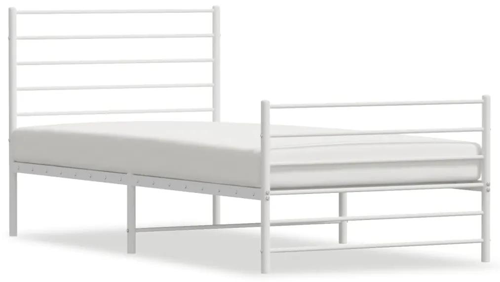 352379 vidaXL Cadru de pat metalic cu tăblie de cap/picioare, alb, 90x200 cm