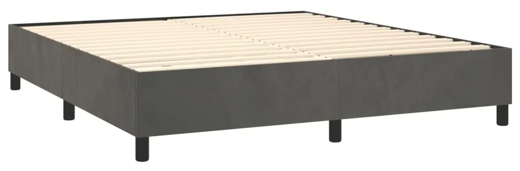 Pat box spring cu saltea, gri inchis, 160x200 cm, catifea Morke gra, 160 x 200 cm, Culoare unica si cuie de tapiterie