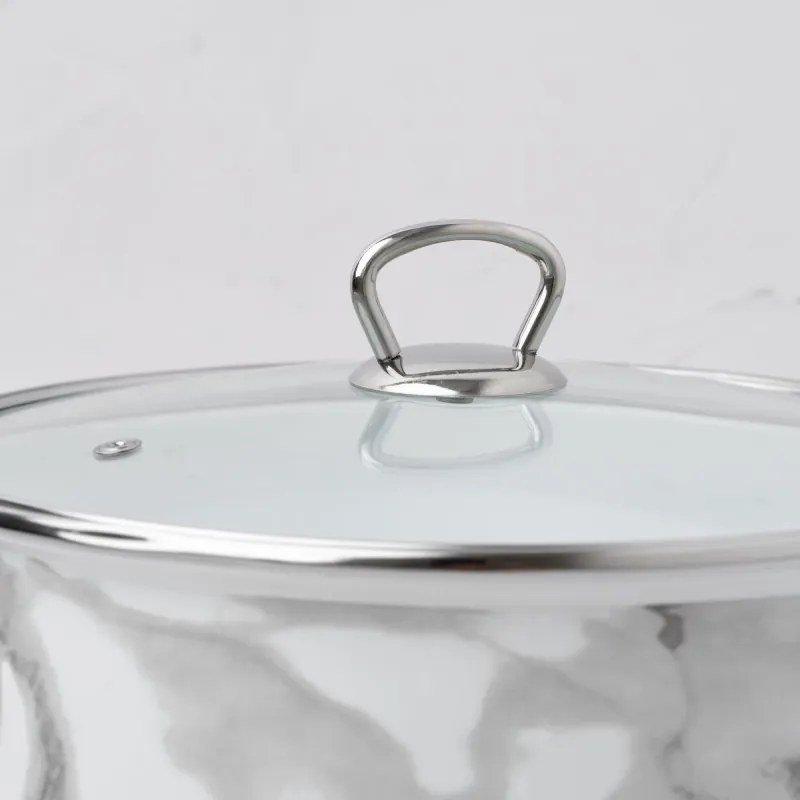 Resigilat: Oala Goldmann GM 8017-24W, 6.2 L, 24x15 cm, Email, Acoperire antiaderenta, Inductie, Alb/Marmură