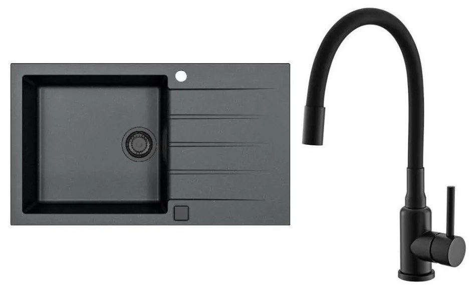 ALVEUS SETA23232 - Chiuvetă de bucătărie CADIT+baterie pentru chiuvetă MINTAS 34cm granit/negru