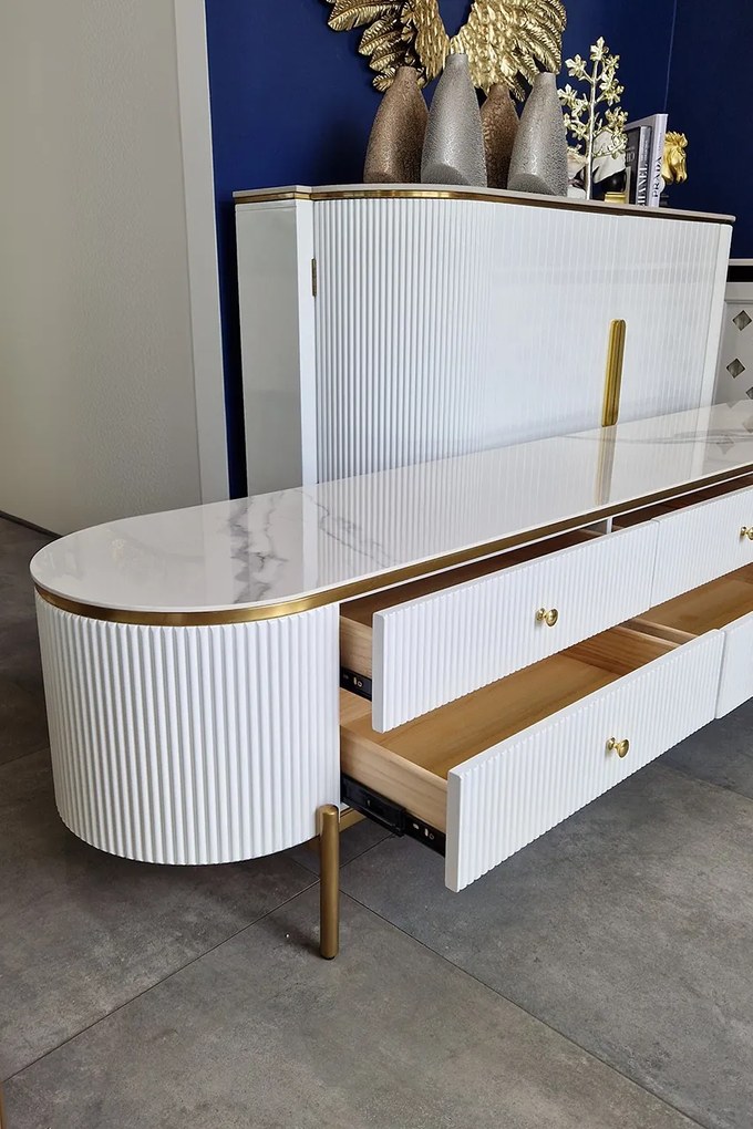 Comoda TV Morena alb/auriu L200 cm