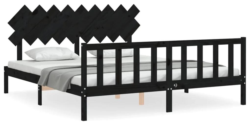 3193485 vidaXL Cadru de pat cu tăblie Super King Size, negru, lemn masiv