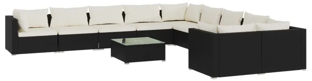 3102799 vidaXL Set mobilier de grădină cu perne, 11 piese, negru, poliratan