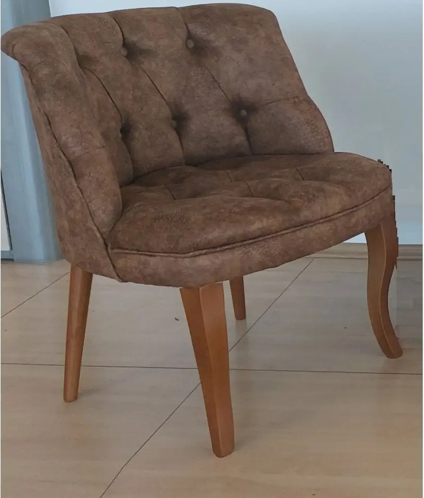 Fotoliu cu picioare din lemn Cafe, maro textil, Homs