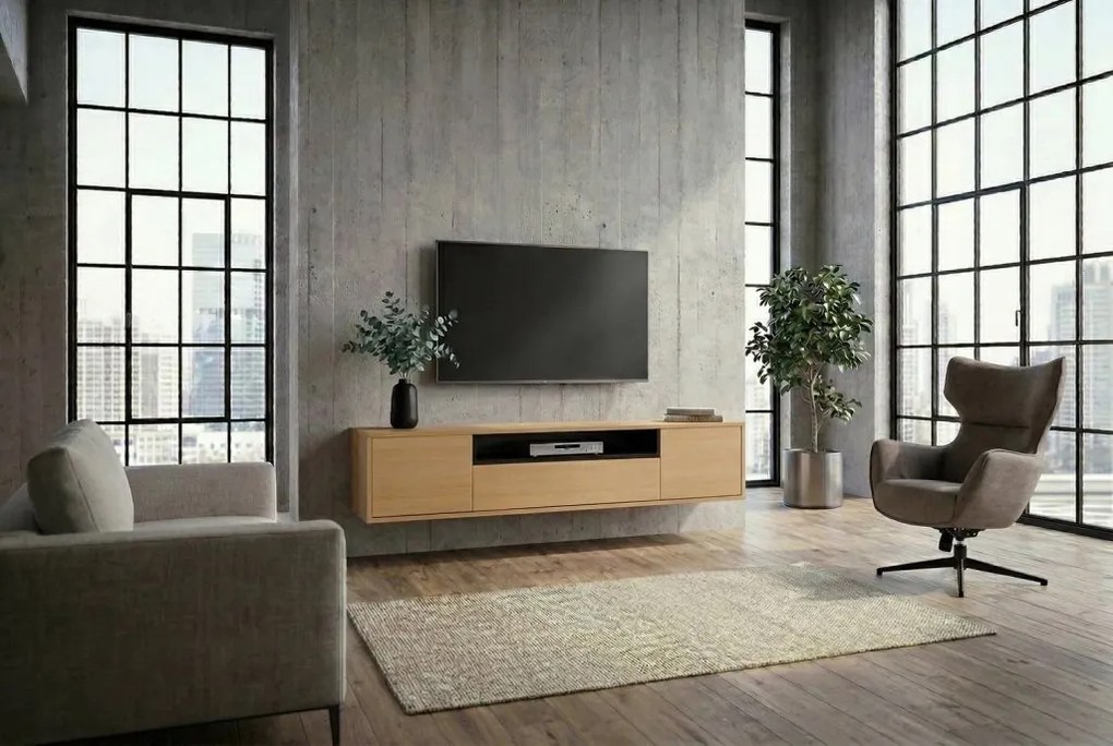 Comoda TV suspendata LOFT 150cm natur/ negru