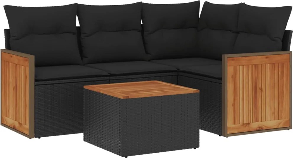 vidaXL Set mobilier de grădină cu perne, 5 piese, negru, poliratan