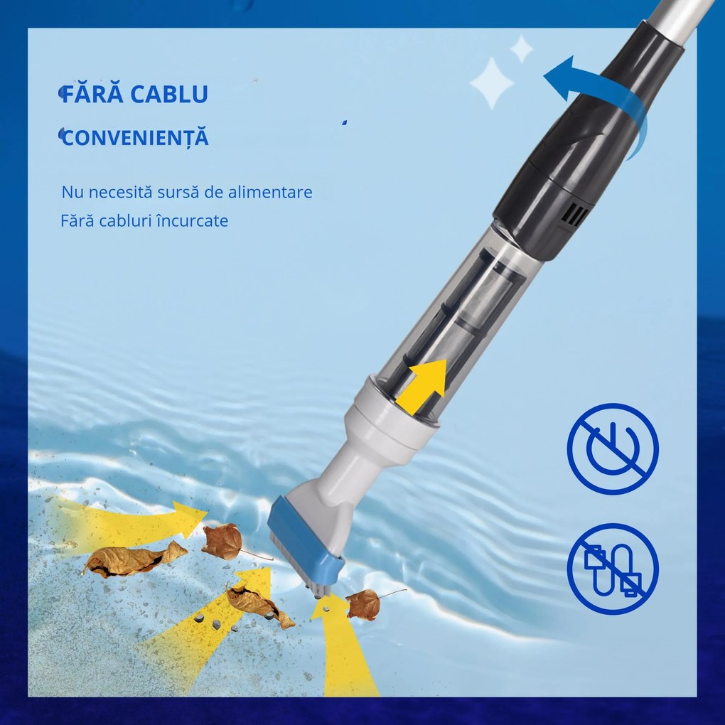 Aspirator de piscina fara fir cu perie, aparat de curata usor pentru piscina cu stalp reglabil în 3 sectiuni | Aosom Romania