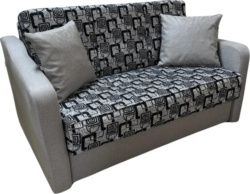 Canapea SAMY extensibila, 2 locuri, cu lada de depozitare, stofa gri cu negru, cadru metalic, 152x100x92 Gri + Negru, Stofa