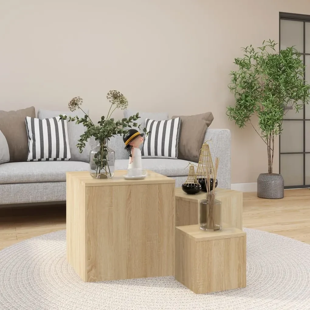 808588 vidaXL Măsuțe laterale, 3 buc., stejar sonoma, PAL