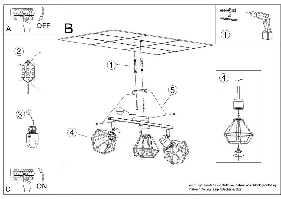 Plafonieră neagră ø 10 cm Varpu – Sollux