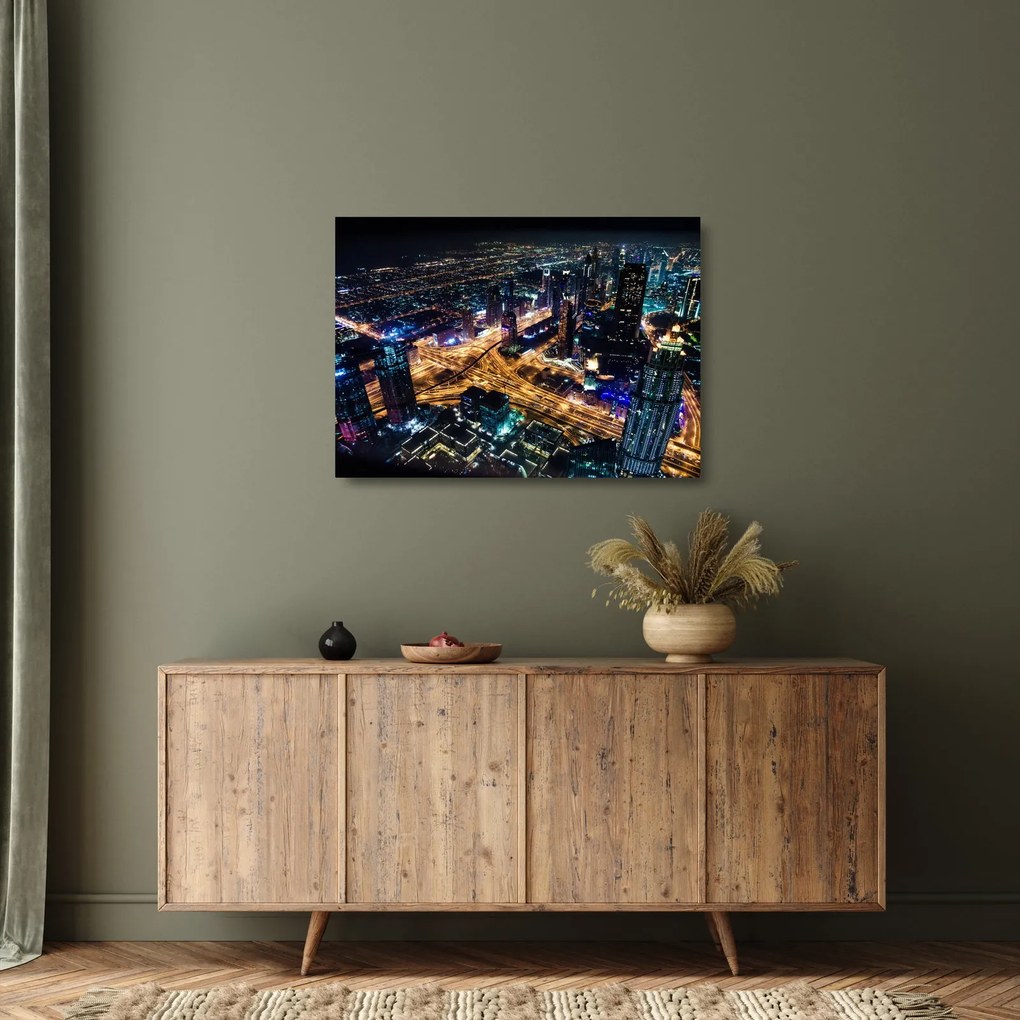 Tablou pe sticlă cu oraș nocturn (70x50 cm)