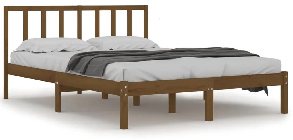 Cadru pat 5FT King Size, maro miere, 150x200 cm, lemn masiv pin maro miere, 150 x 200 cm